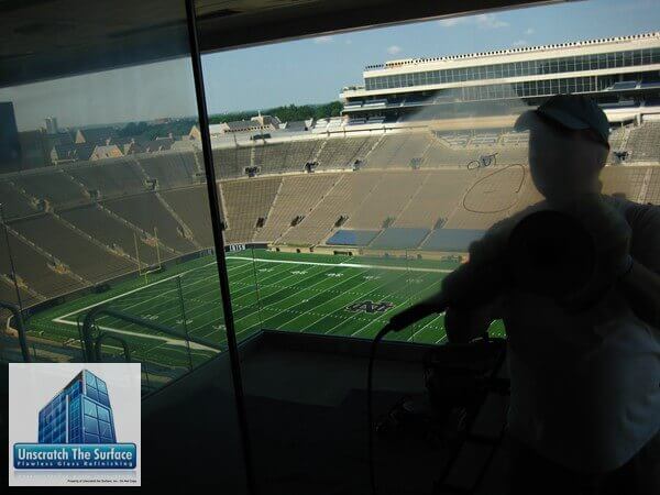 scratched curtainwall resurfacing tempered notre dame
