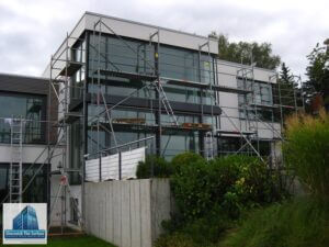 Best scaffolding we ever worked on during any scratch glass repair project in Kiel, Germany.