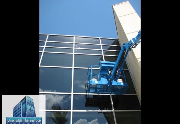 Fixing widespread scratched glass from jlg boom lift. Biloxi, MS