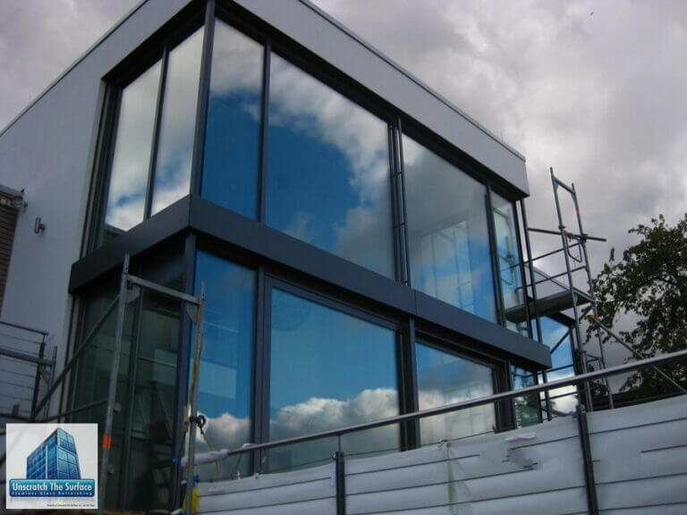Glass Resurfacing Germany - Custom Waterfront Home reflection of clouds after glass has been polished. Kiel, Germany