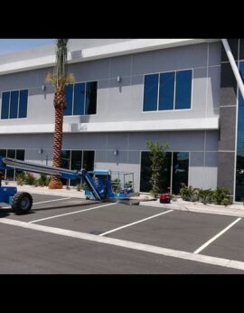 All glass scratch removal on this Las Vegas, NV project was on second floor, requiring boom lift.