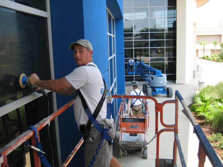 7,000 Sq Ft of Scratched Hurricane Glass Restored - Biloxi MS Our best glass scratch remover on large resurfacing project in Biloxi, MS.