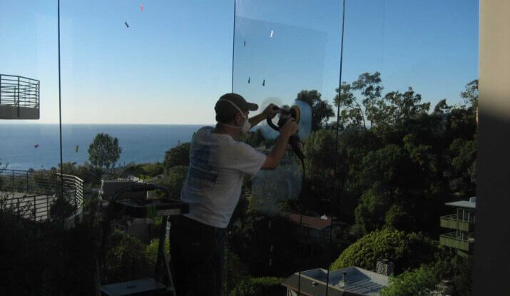 Ocean view while getting scratches out of glass in Laguna Beach, CA.
