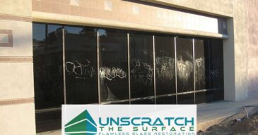 acid etched glass graffiti removal in window california