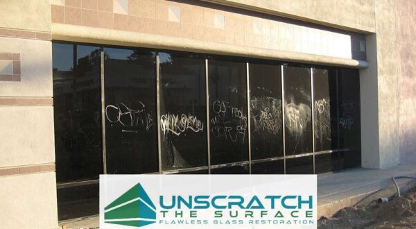 acid etched glass graffiti removal in window california