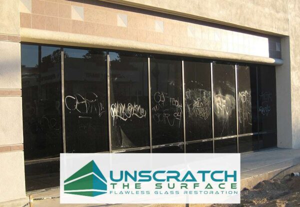 Acid Etched Graffiti In Window deep scratch glass graffiti removal - ventura county