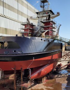 Liberty tugboat dry dock Tampa FL - glass scratch repair project complete