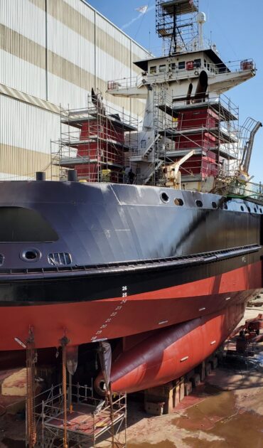 Liberty tugboat dry dock Tampa FL - glass scratch repair project complete