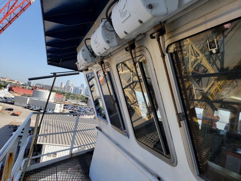 tugboat pilot house glass resurfacing Tampa FL - negative angle forward window