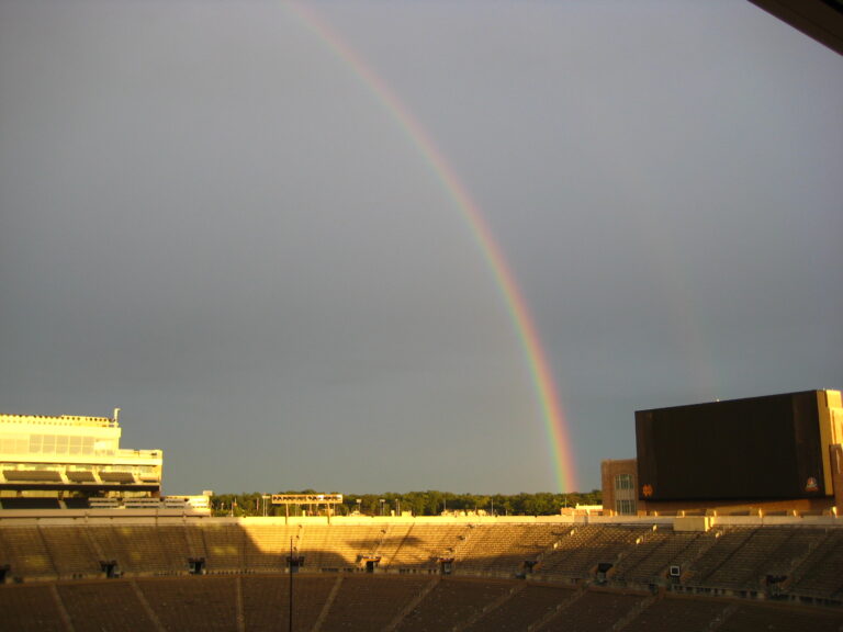 Rainbow during commercial glass restoration project at Notre Dame football stadium!
